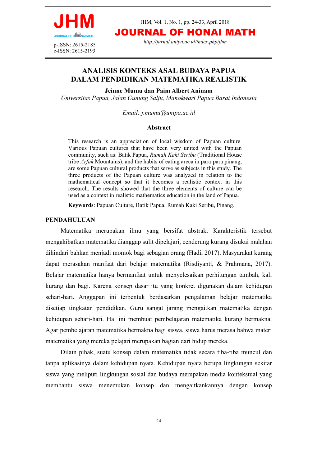 JOURNAL of HONAI MATH P-ISSN: 2615-2185