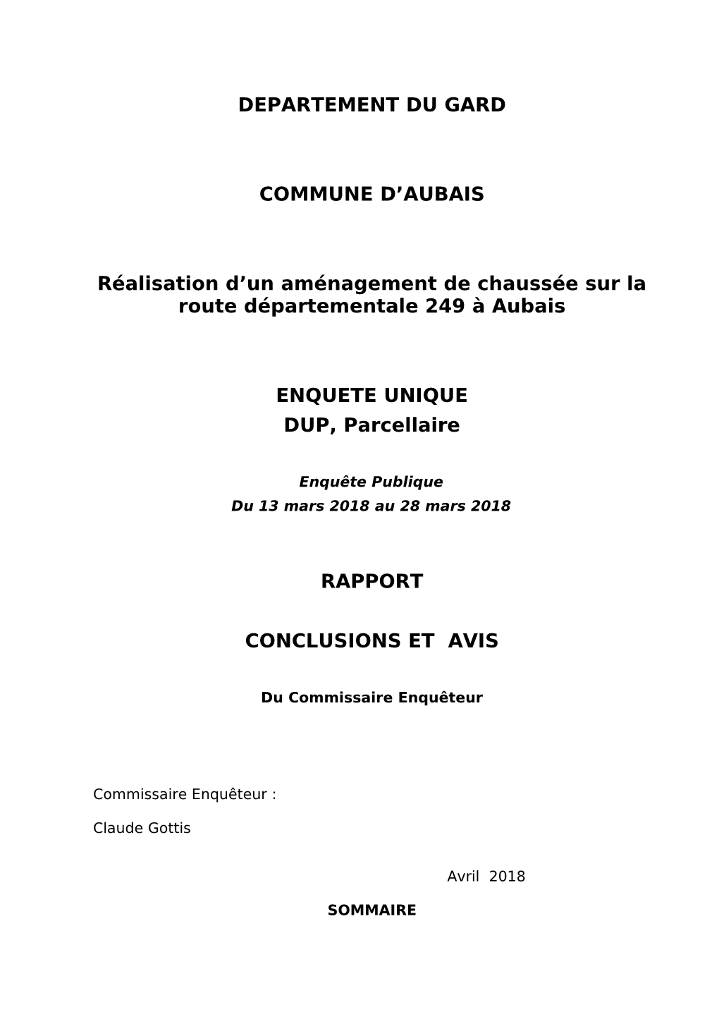 Titre I.Rapport Du Commissaire Enqueteur 4