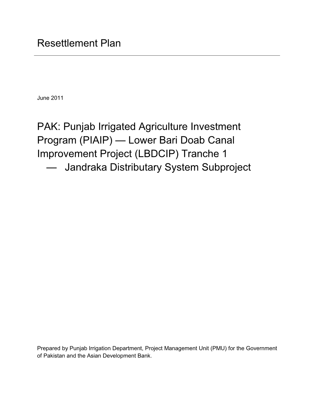 RP: Pakistan: Punjab Irrigated Agriculture Investment Program (PIAIP)