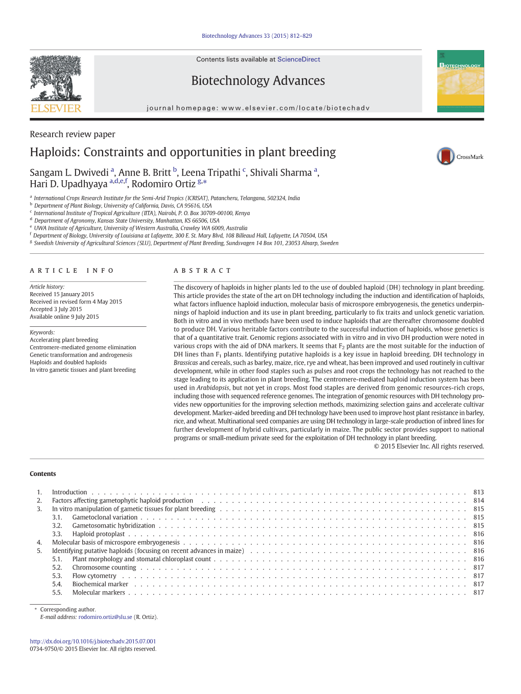 Haploids: Constraints and Opportunities in Plant Breeding