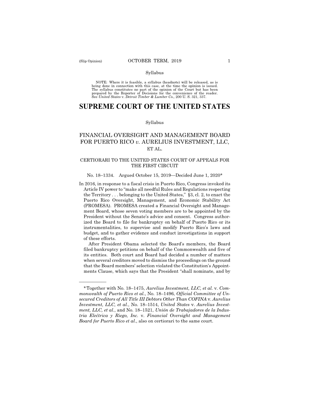 18-1334 Financial Oversight and Management Bd. for Puerto Rico V