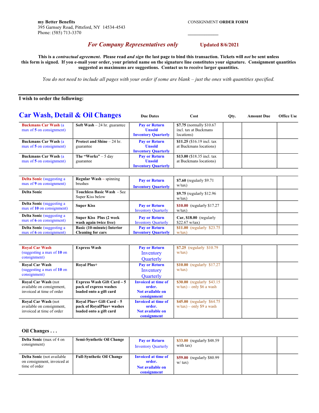 Rares Consignment Order Contract