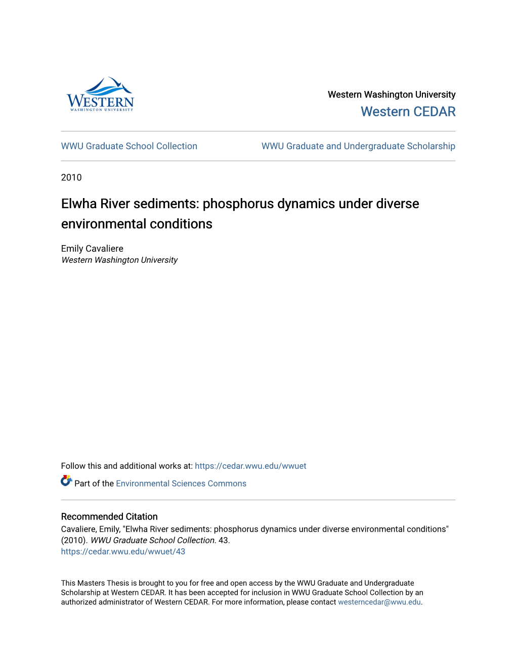 Elwha River Sediments: Phosphorus Dynamics Under Diverse Environmental Conditions