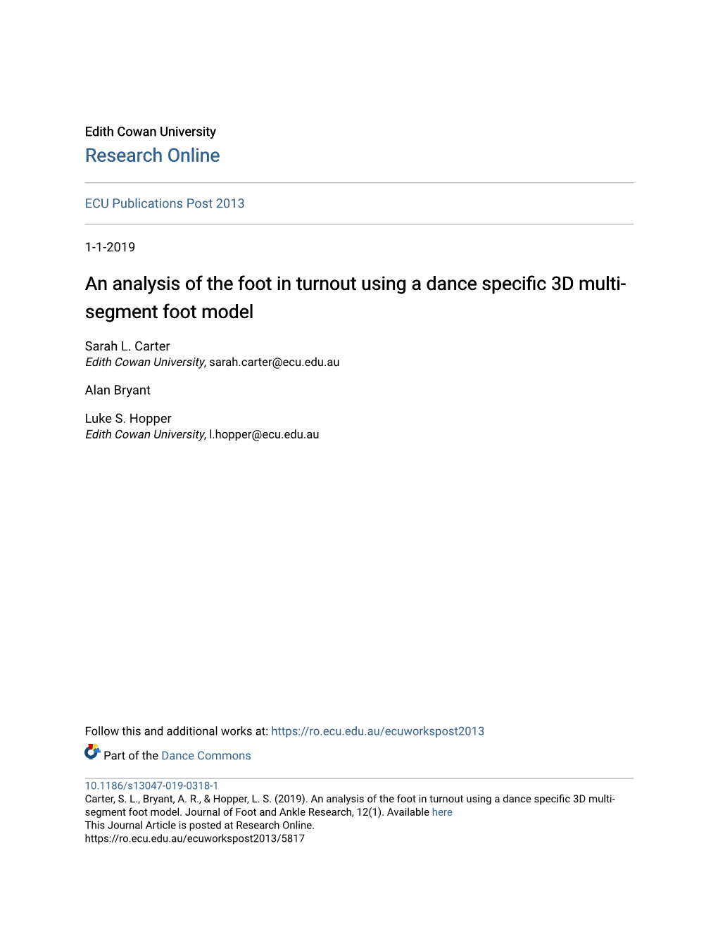 An Analysis of the Foot in Turnout Using a Dance Specific 3D Multi-Segment Foot Model Sarah L