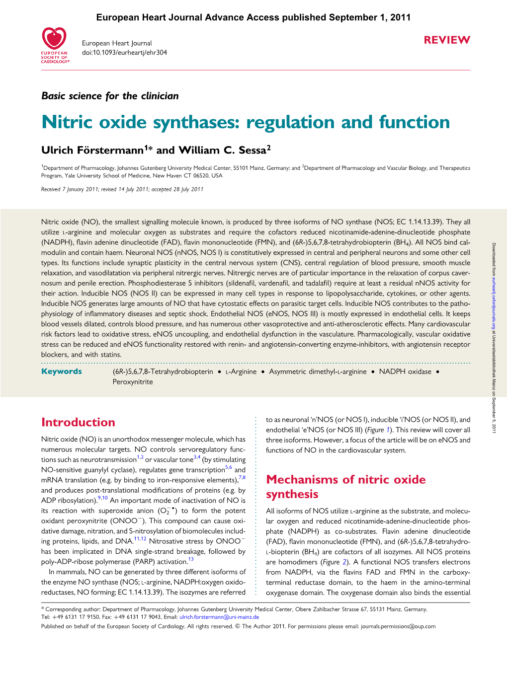 Nitric Oxide Synthases: Regulation and Function