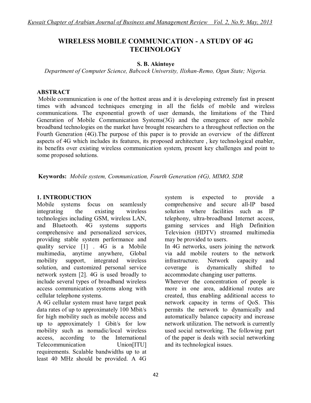 Wireless Mobile Communication - a Study of 4G Technology