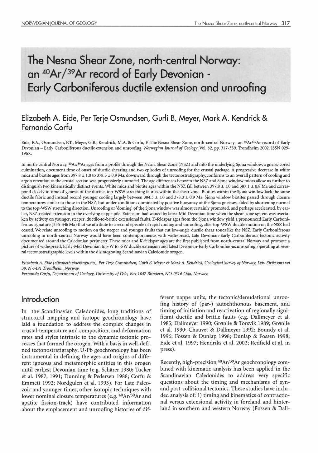 An 40Ar/39Ar Record of Early Devonian - Early Carboniferous Ductile Extension and Unroofing