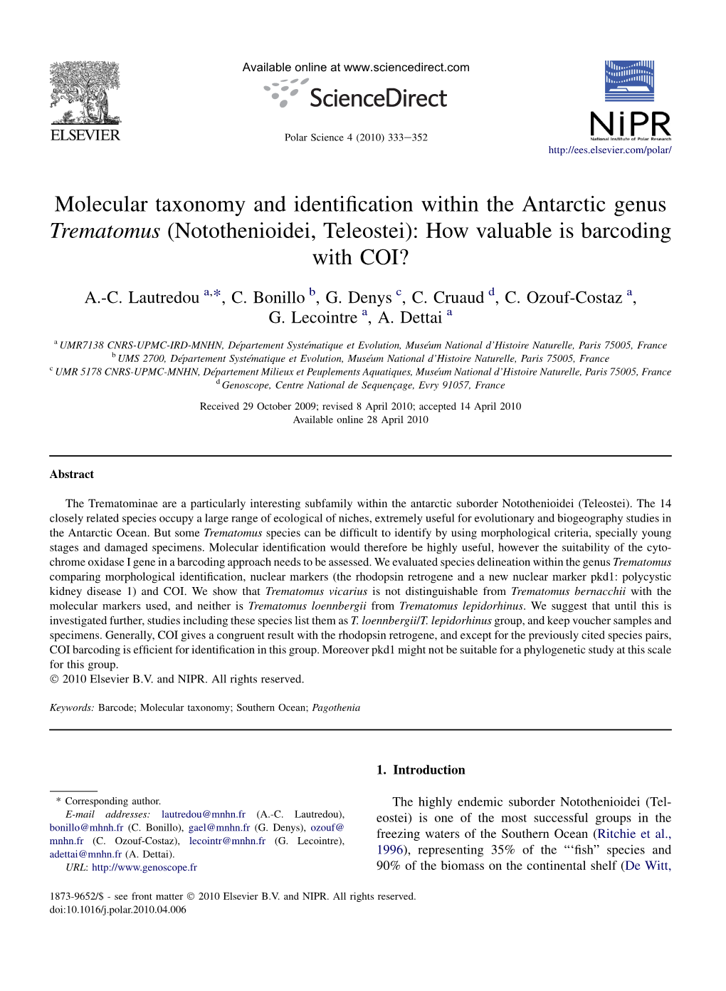 Notothenioidei, Teleostei): How Valuable Is Barcoding with COI?