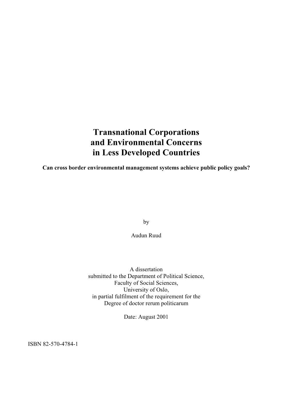 Transnational Corporations and Environmental Concerns in Less Developed Countries