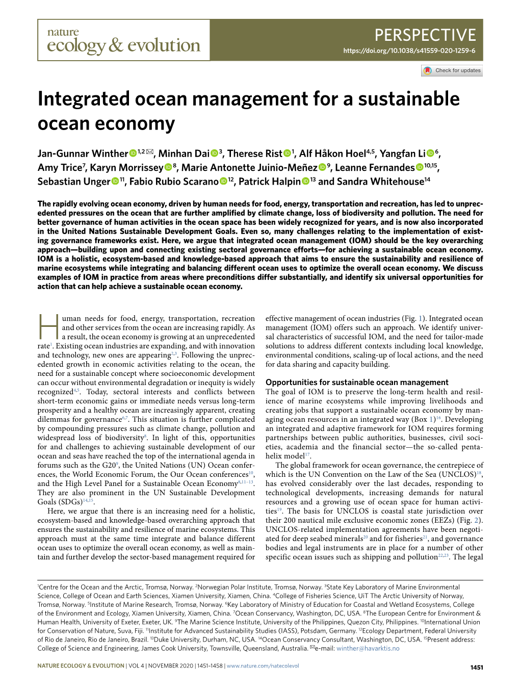 Integrated Ocean Management for a Sustainable Ocean Economy