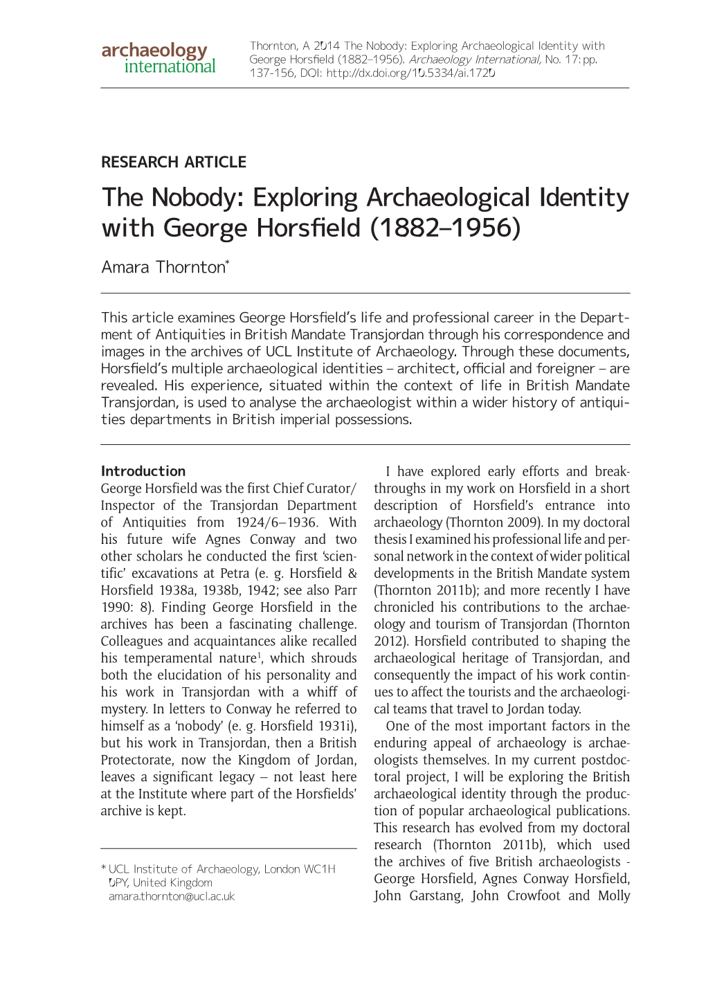 Exploring Archaeological Identity with George Horsfield (1882–1956).Archaeology International, No