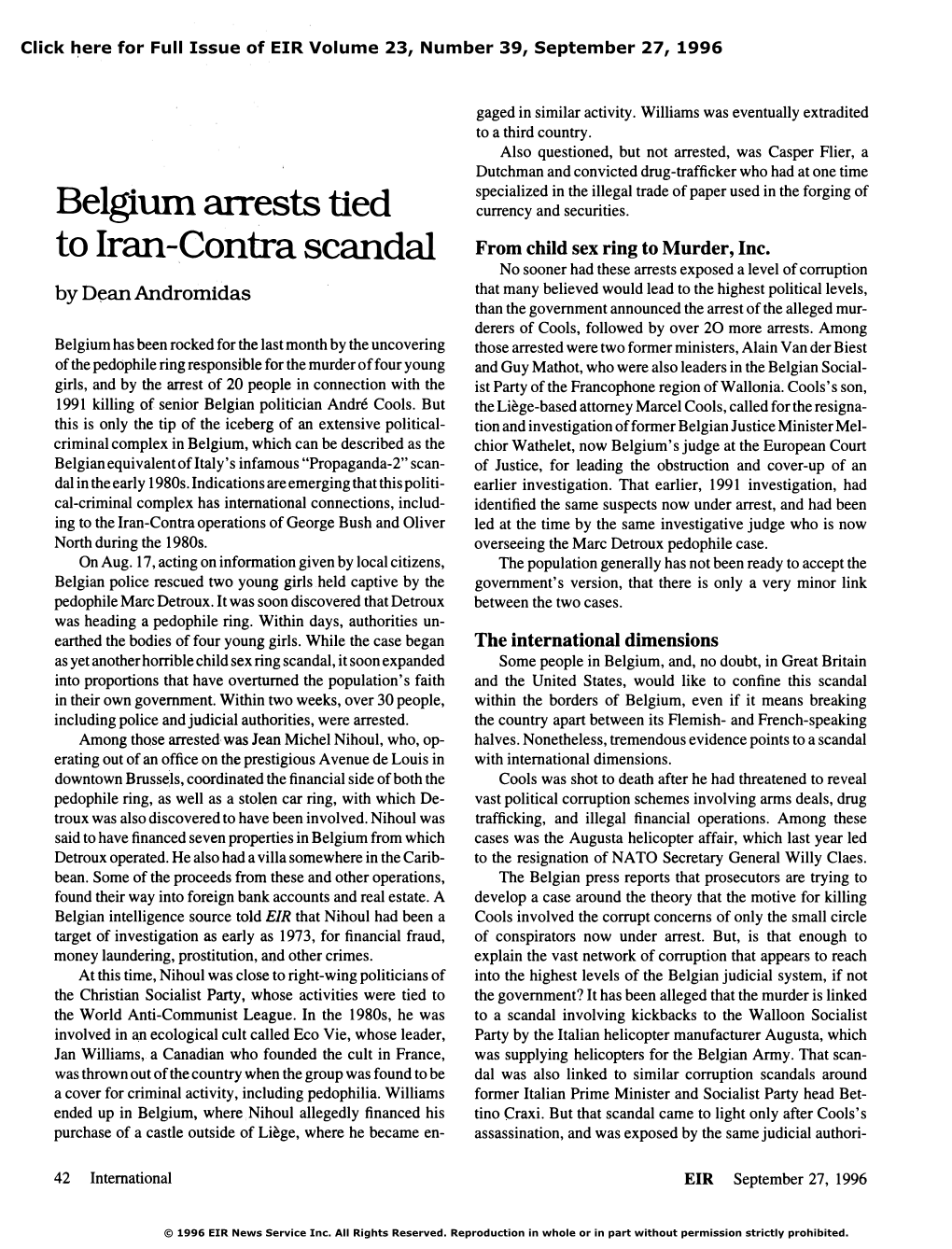 Belgium Arrests Tied to Iran-Contra Scandal