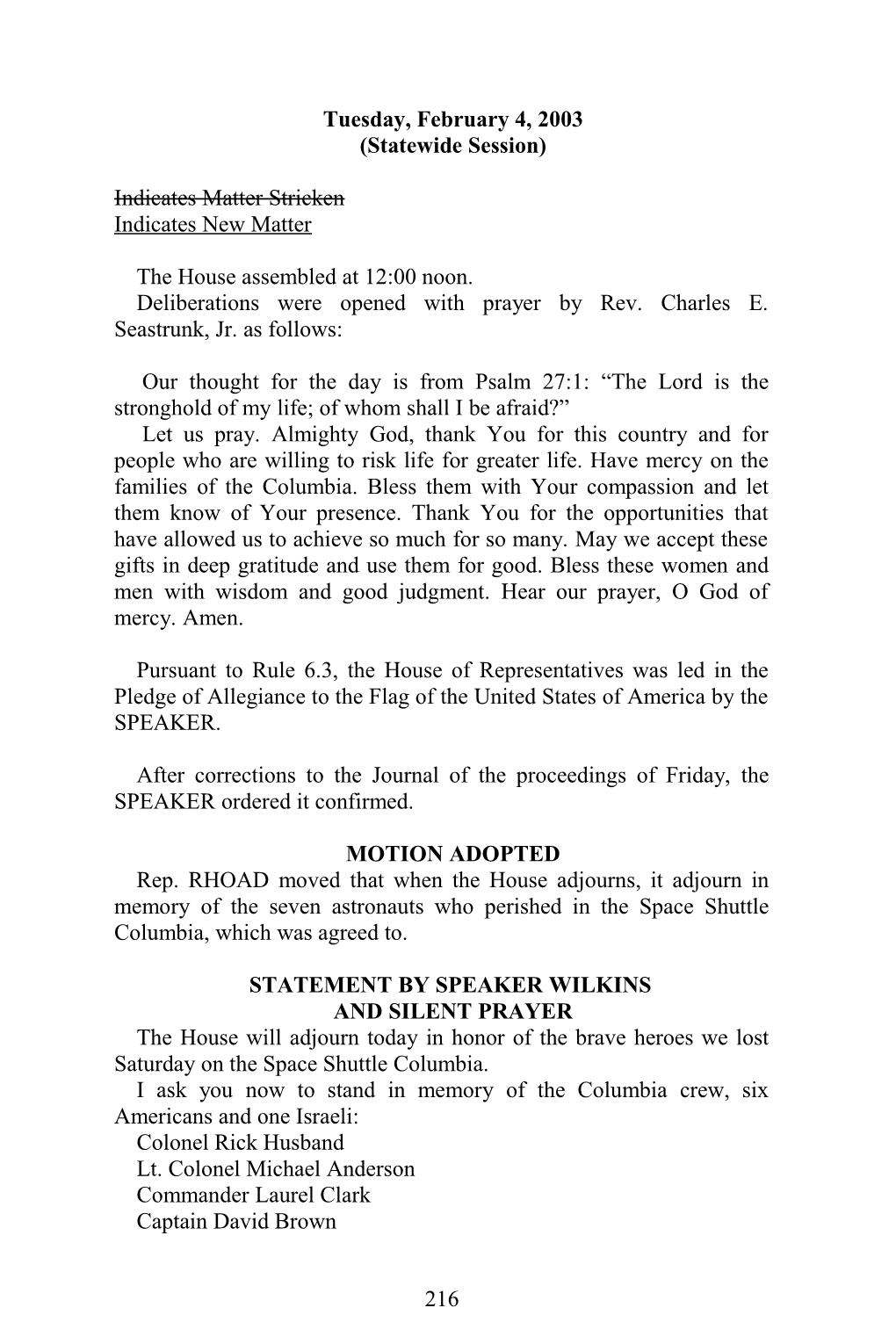 House Journal for Feb. 4, 2003 - South Carolina Legislature Online