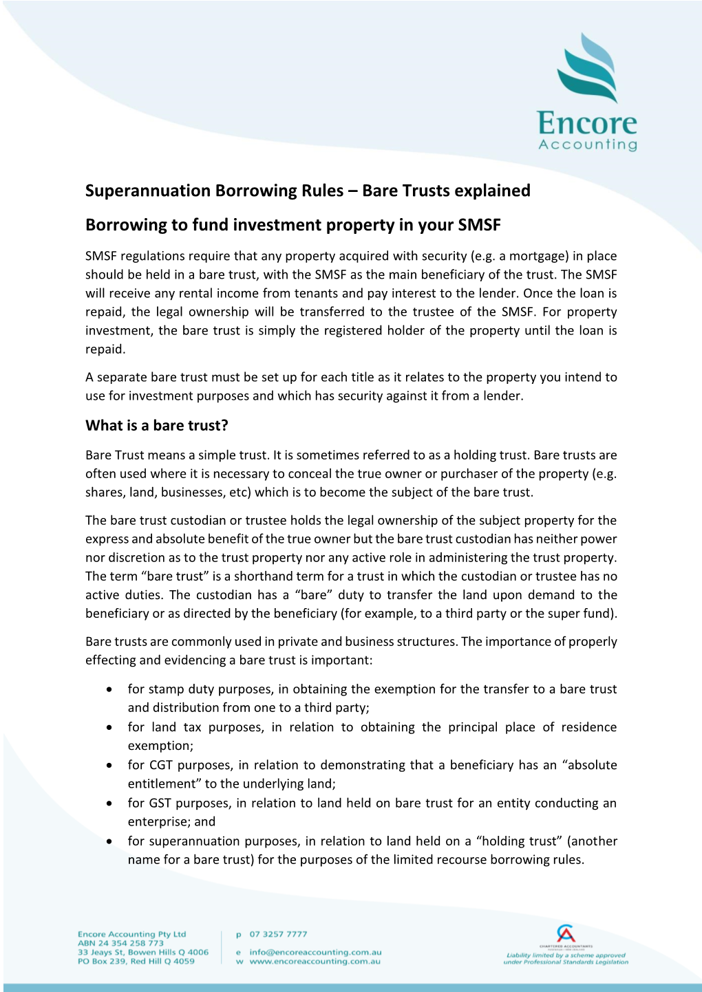 Superannuation Borrowing Rules – Bare Trusts Explained Borrowing to Fund Investment Property in Your SMSF