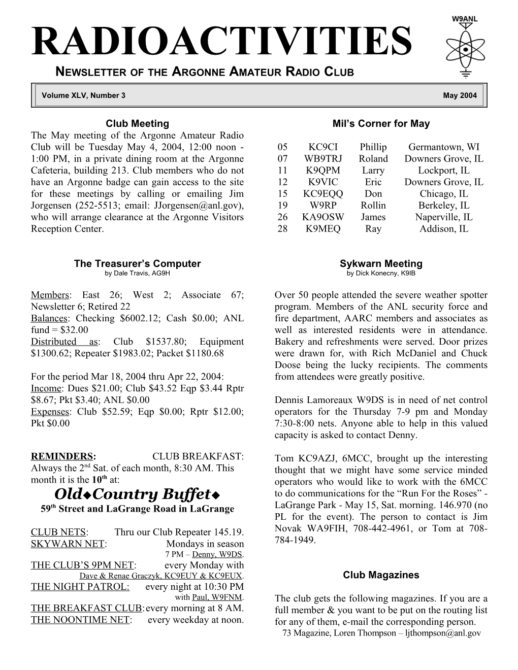 Newsletter of the Argonne Amateur Radio Club s3