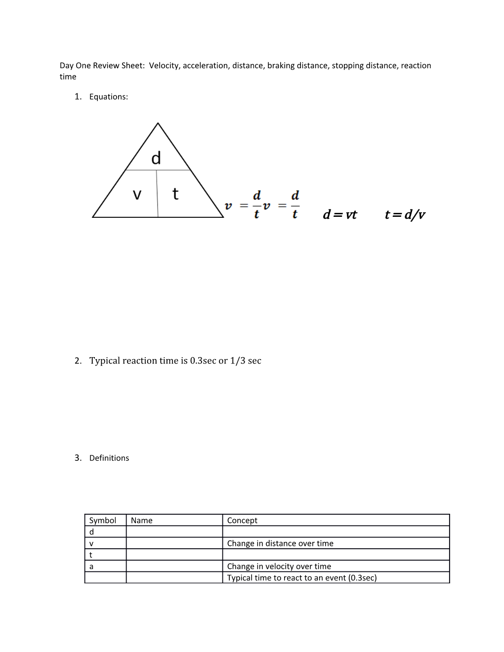 Day One Review Sheets s1