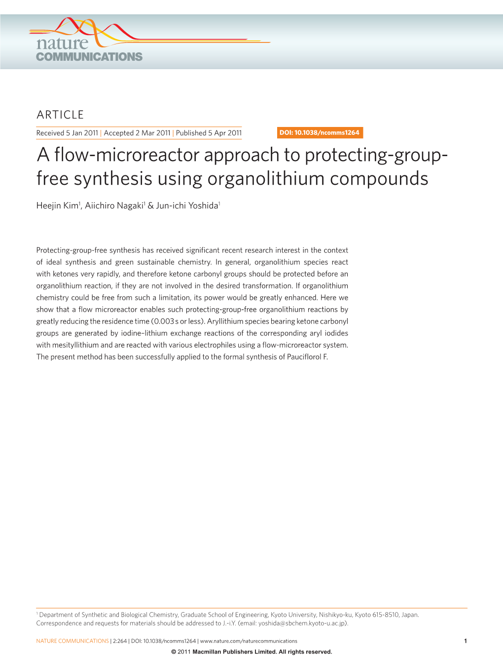 A Flow-Microreactor Approach to Protecting-Group-Free Synthesis