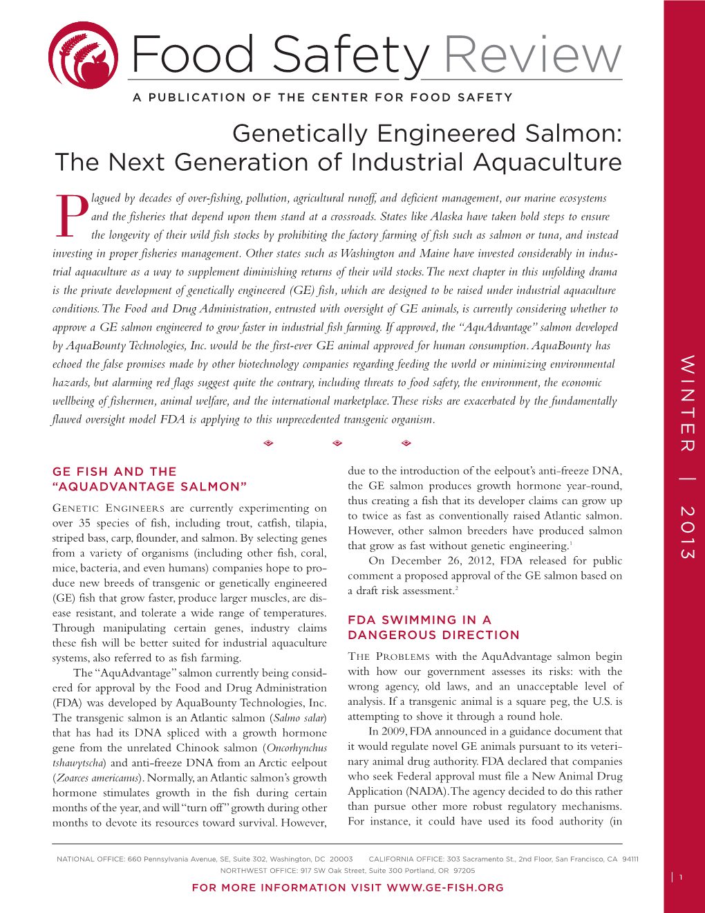 Genetically Engineered Salmon: the Next Generation of Industrial Aquaculture