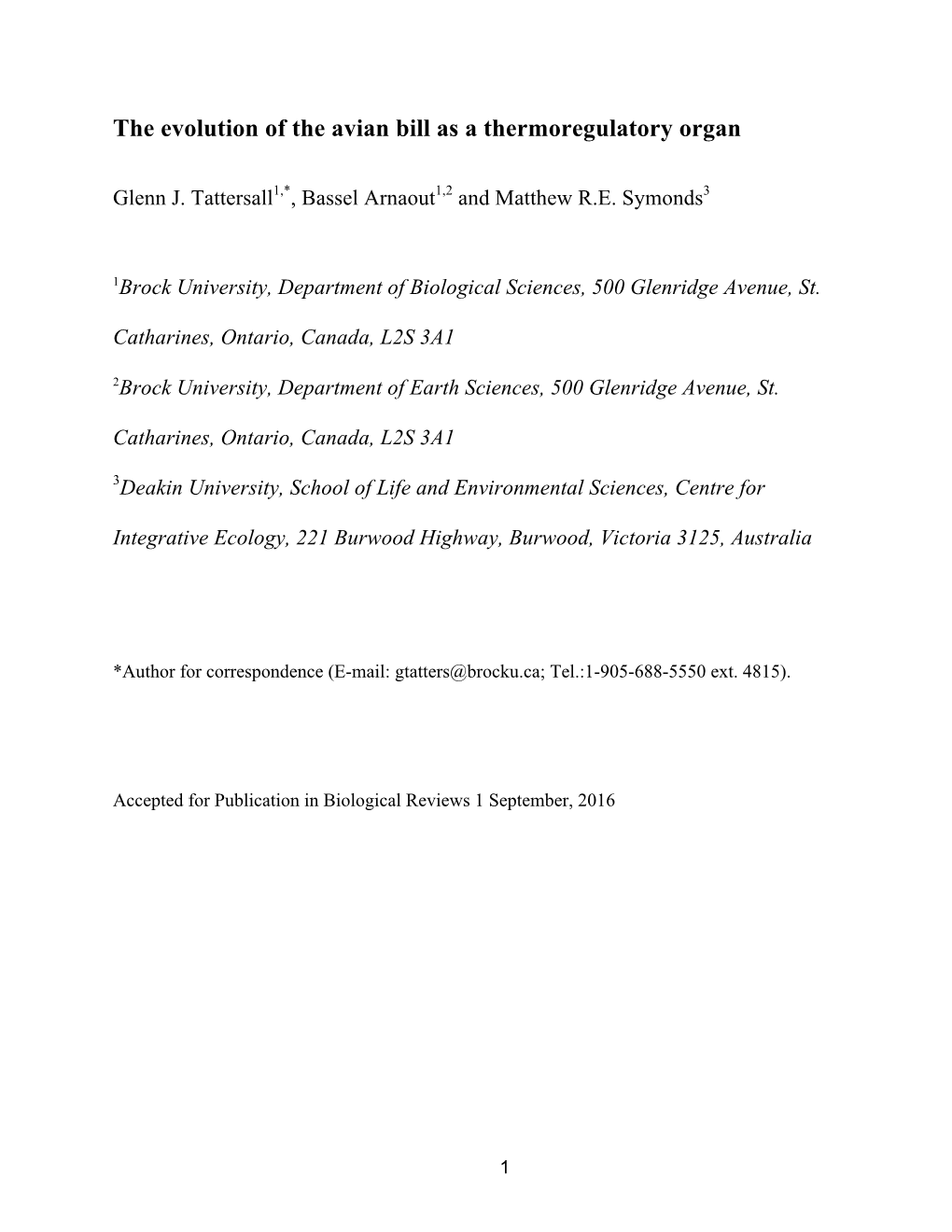 The Evolution of the Avian Bill As a Thermoregulatory Organ