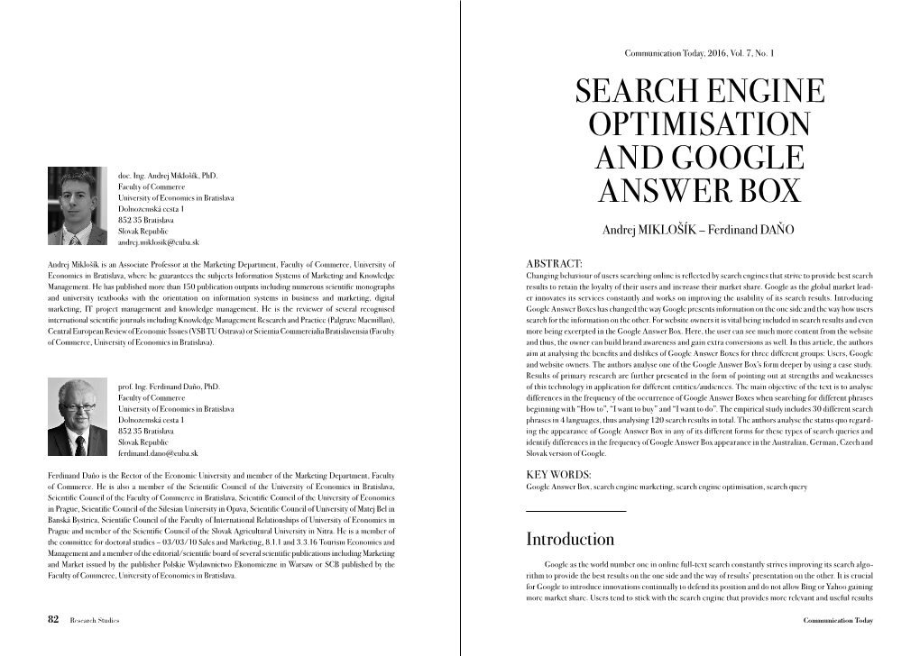 Search Engine Optimisation and Google Answer