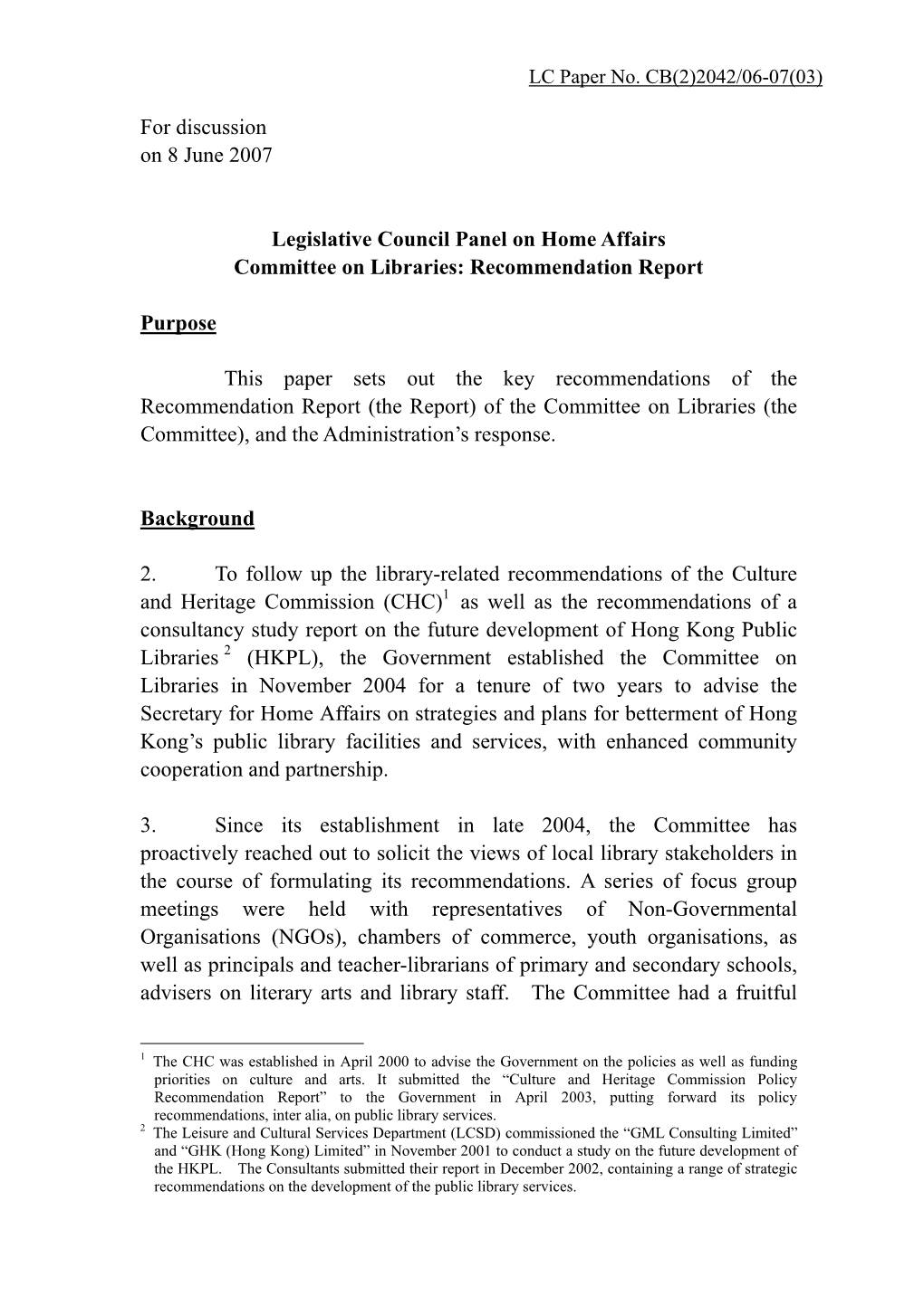 For Discussion on 8 June 2007 Legislative Council Panel on Home