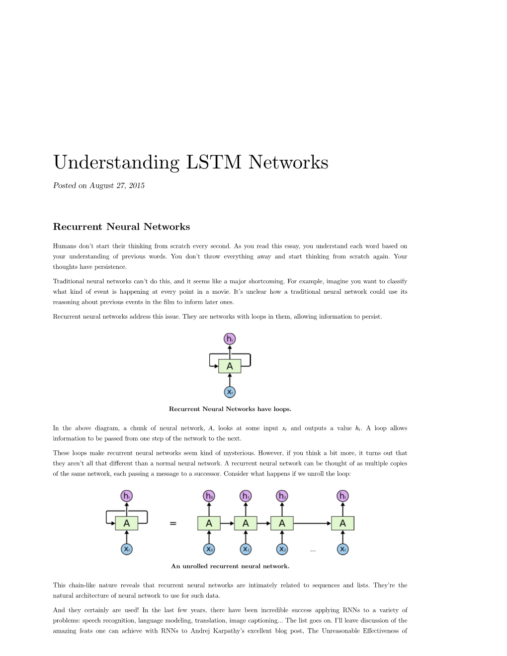 Understanding LSTM Networks Posted on August 27, 2015