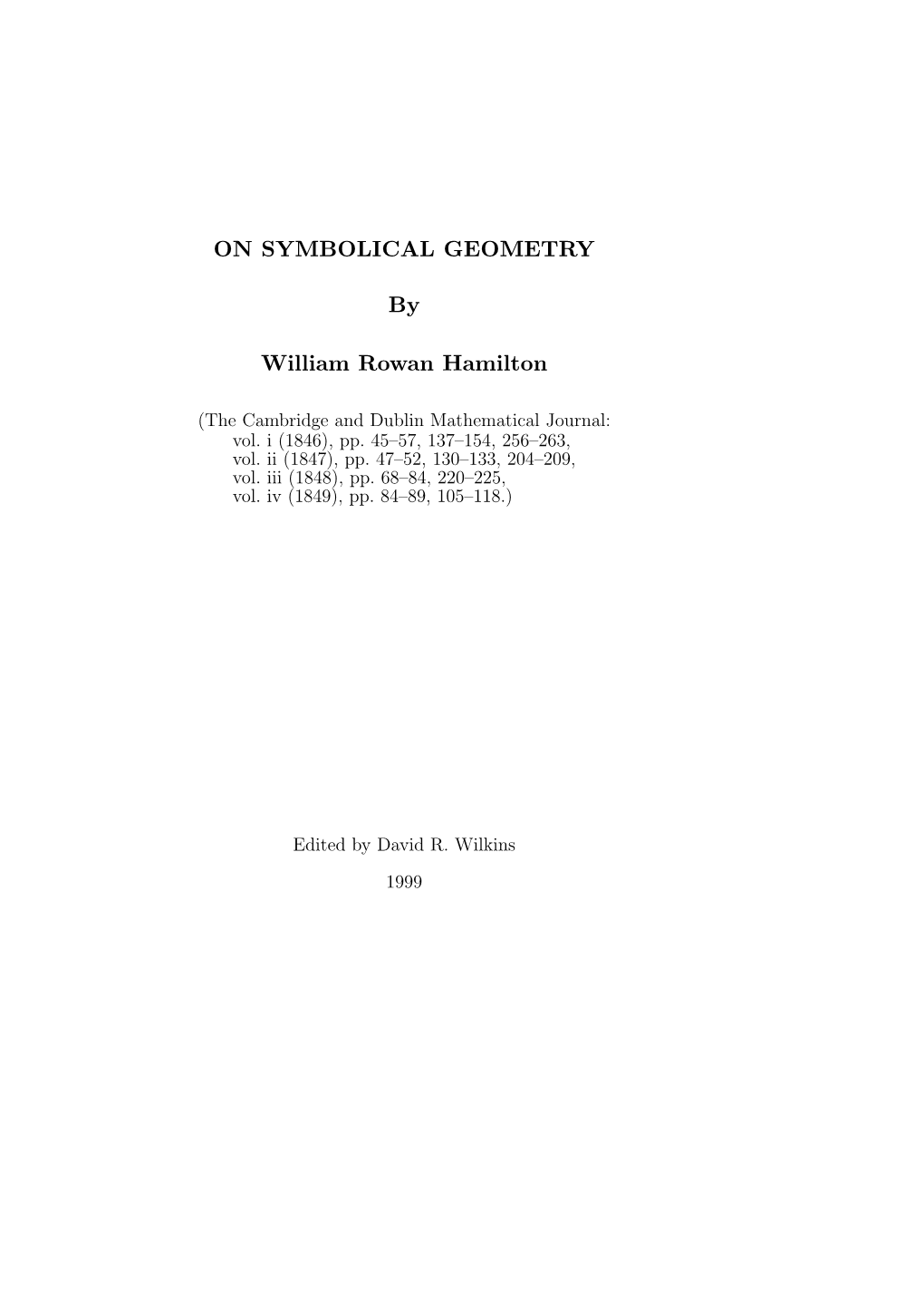 On Symbolic Geometry (1839) by William Rowan Hamilton