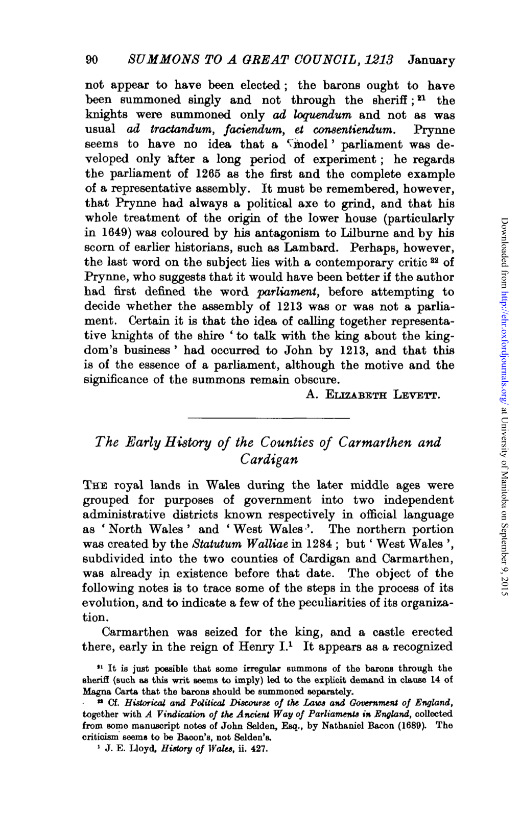 The Early History of the Counties of Carmarthen and Cardigan