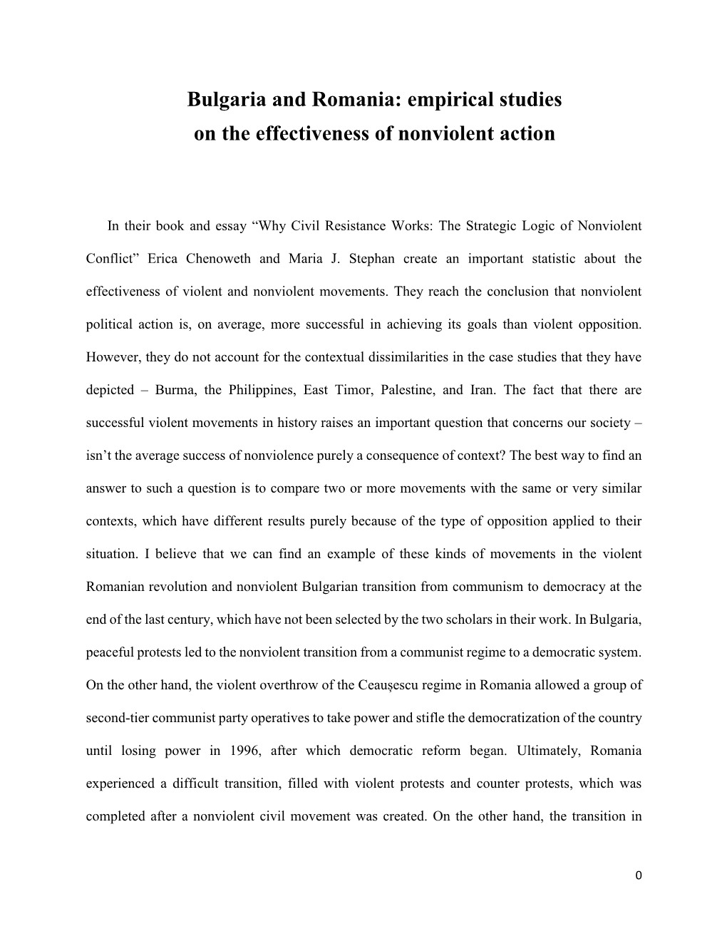 Bulgaria and Romania: Empirical Studies on the Effectiveness of Nonviolent Action