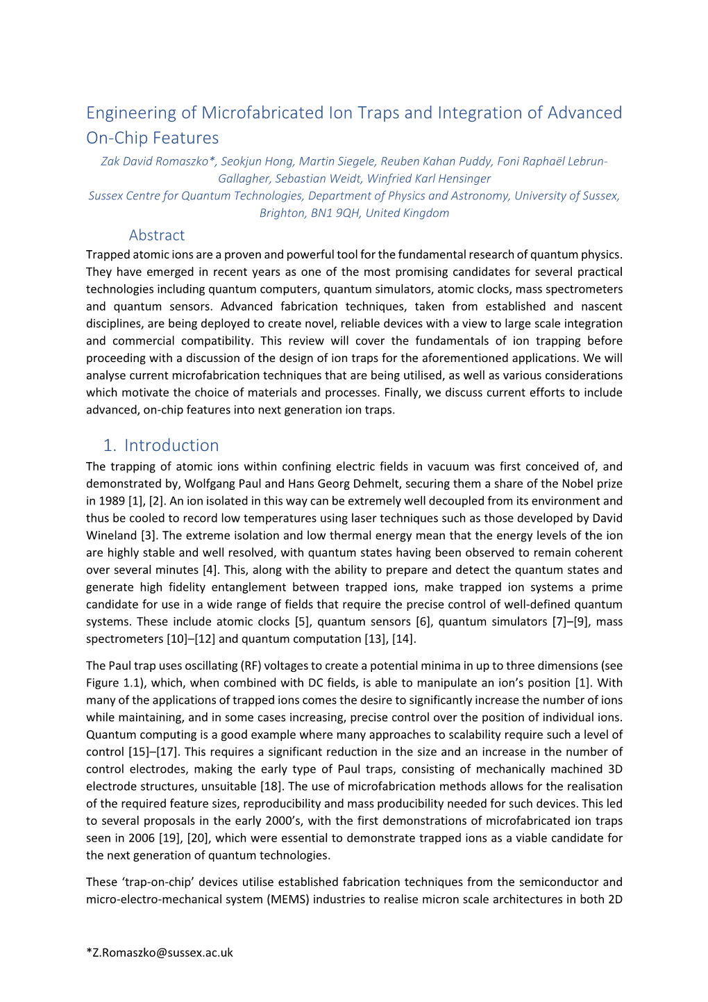 Engineering of Microfabricated Ion Traps And