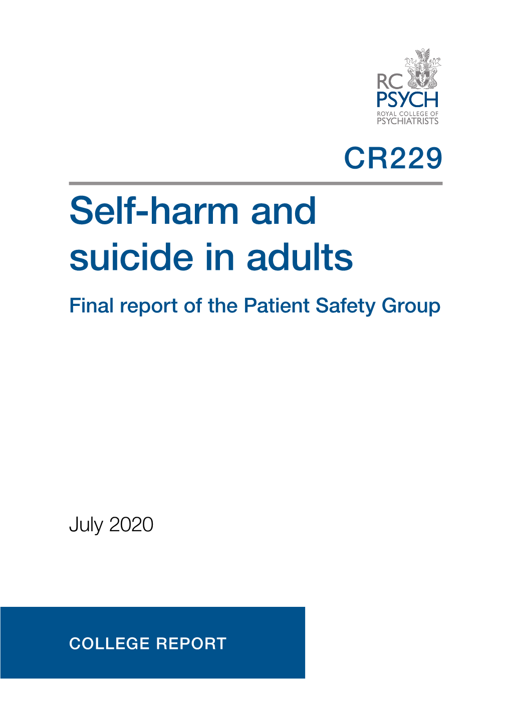 Self-Harm and Suicide in Adults Final Report of the Patient Safety Group