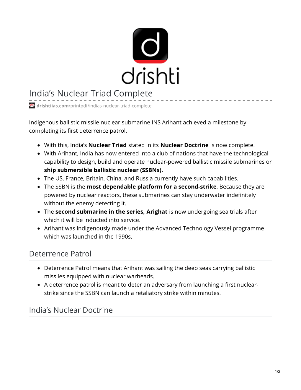 India's Nuclear Triad Complete