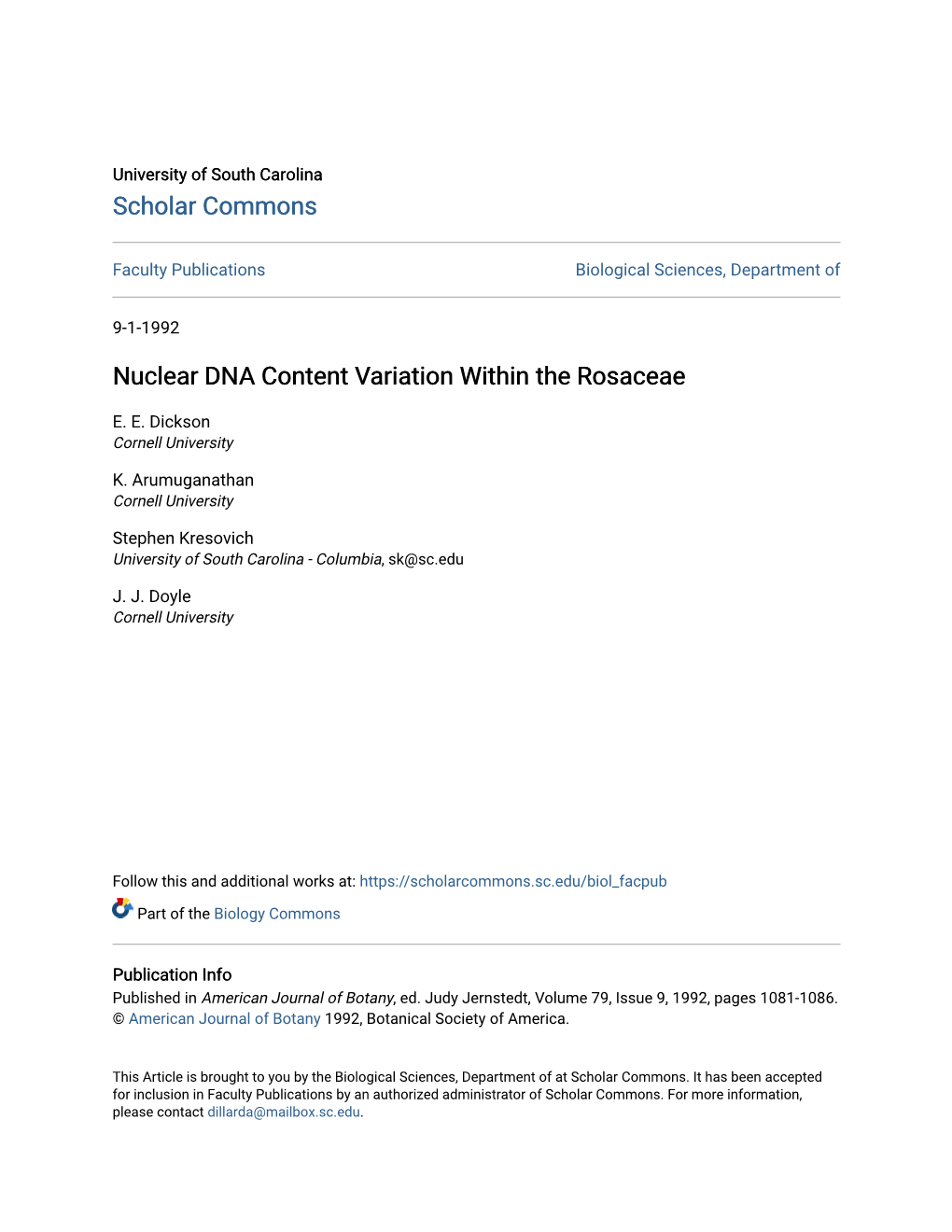 Nuclear DNA Content Variation Within the Rosaceae