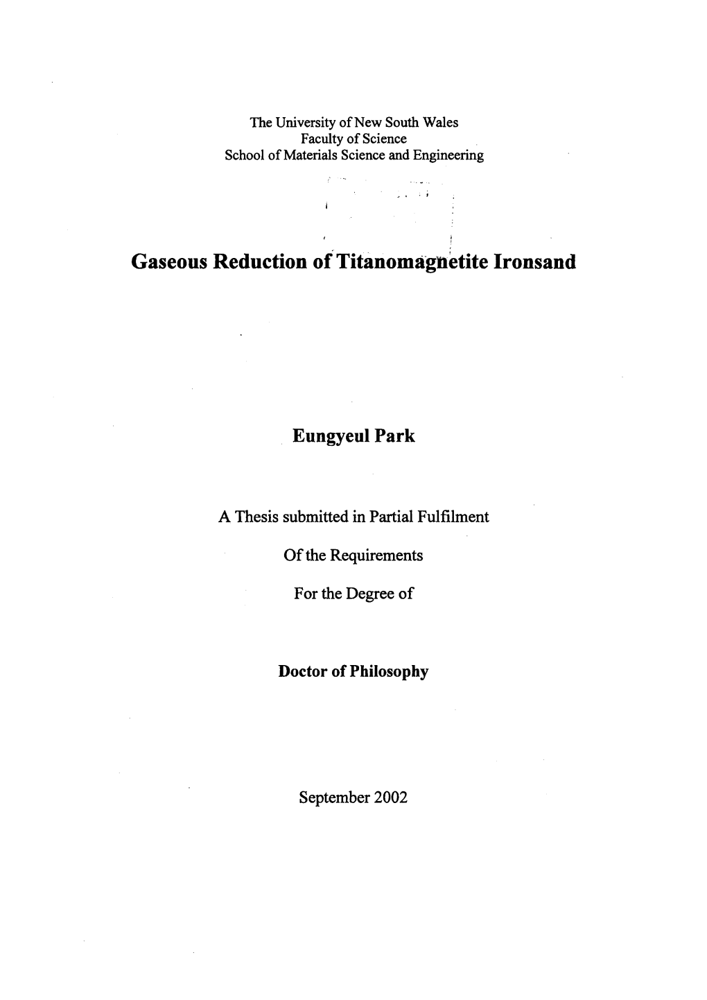 Gaseous Reduction of Titanomagnetite Ironsand