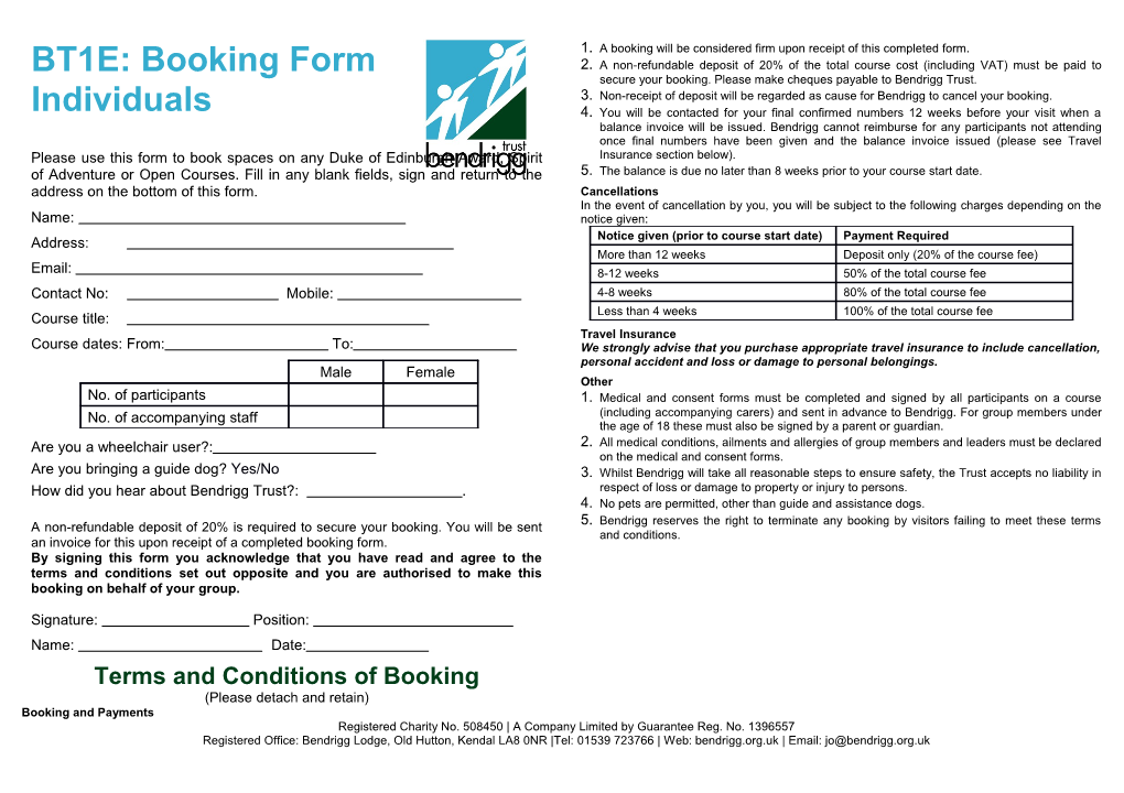 BT1E: Booking Form