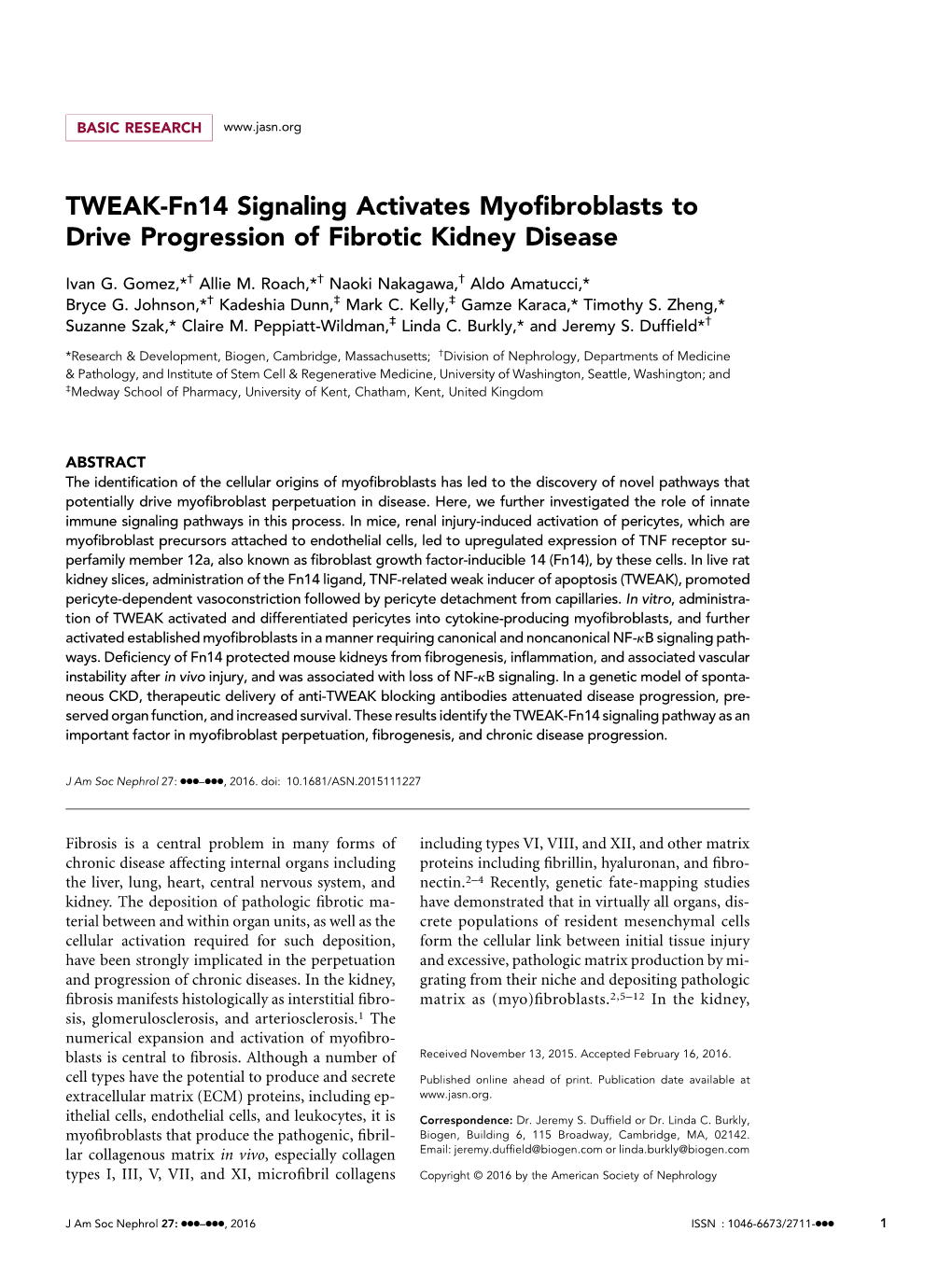 TWEAK-Fn14 Signaling Activates Myofibroblasts to Drive Progression