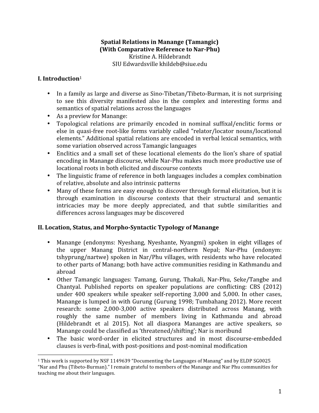 Spatial Relations in Manange (Tamangic) (With Comparative Reference to Nar-Phu) Kristine A