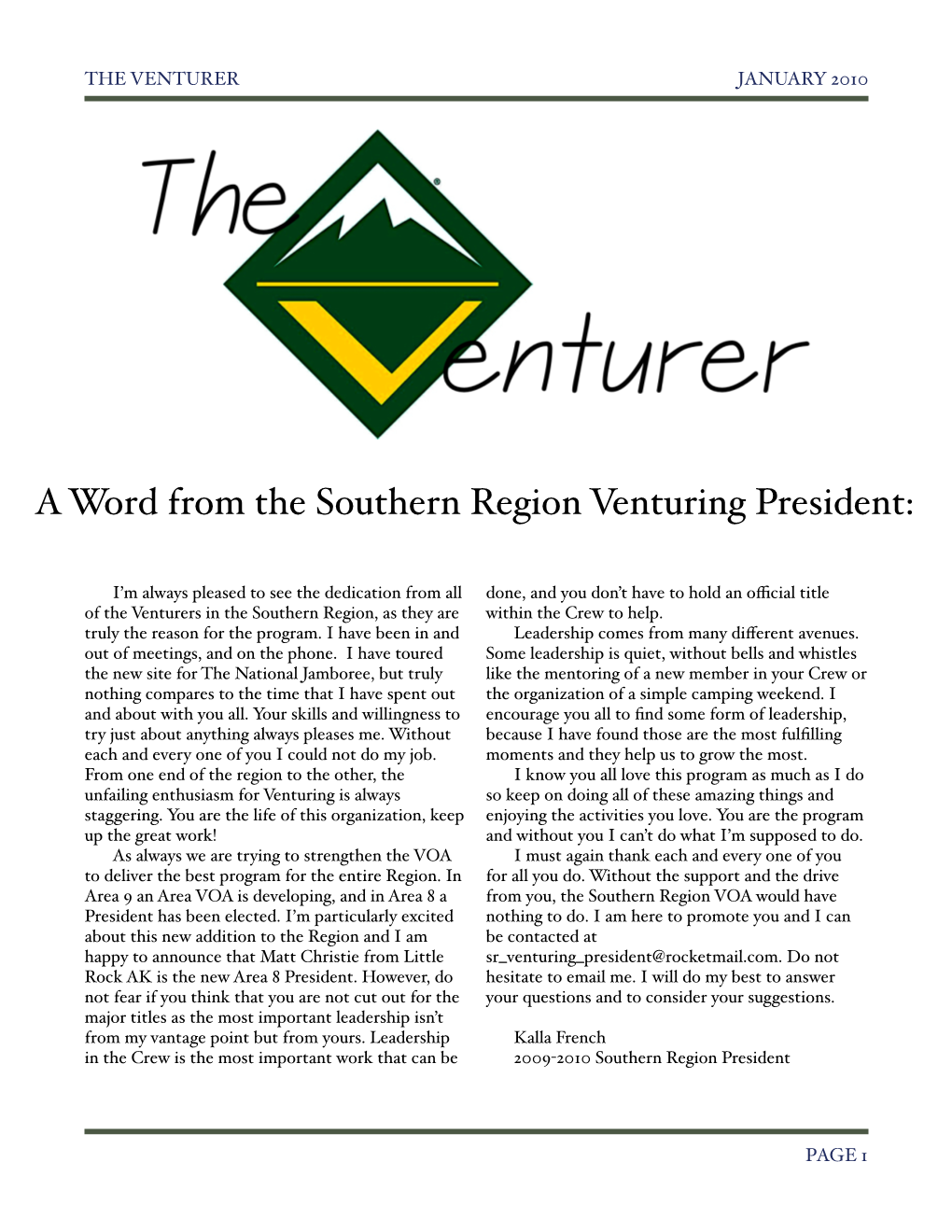 Southern Region Newsletter Jan 2010