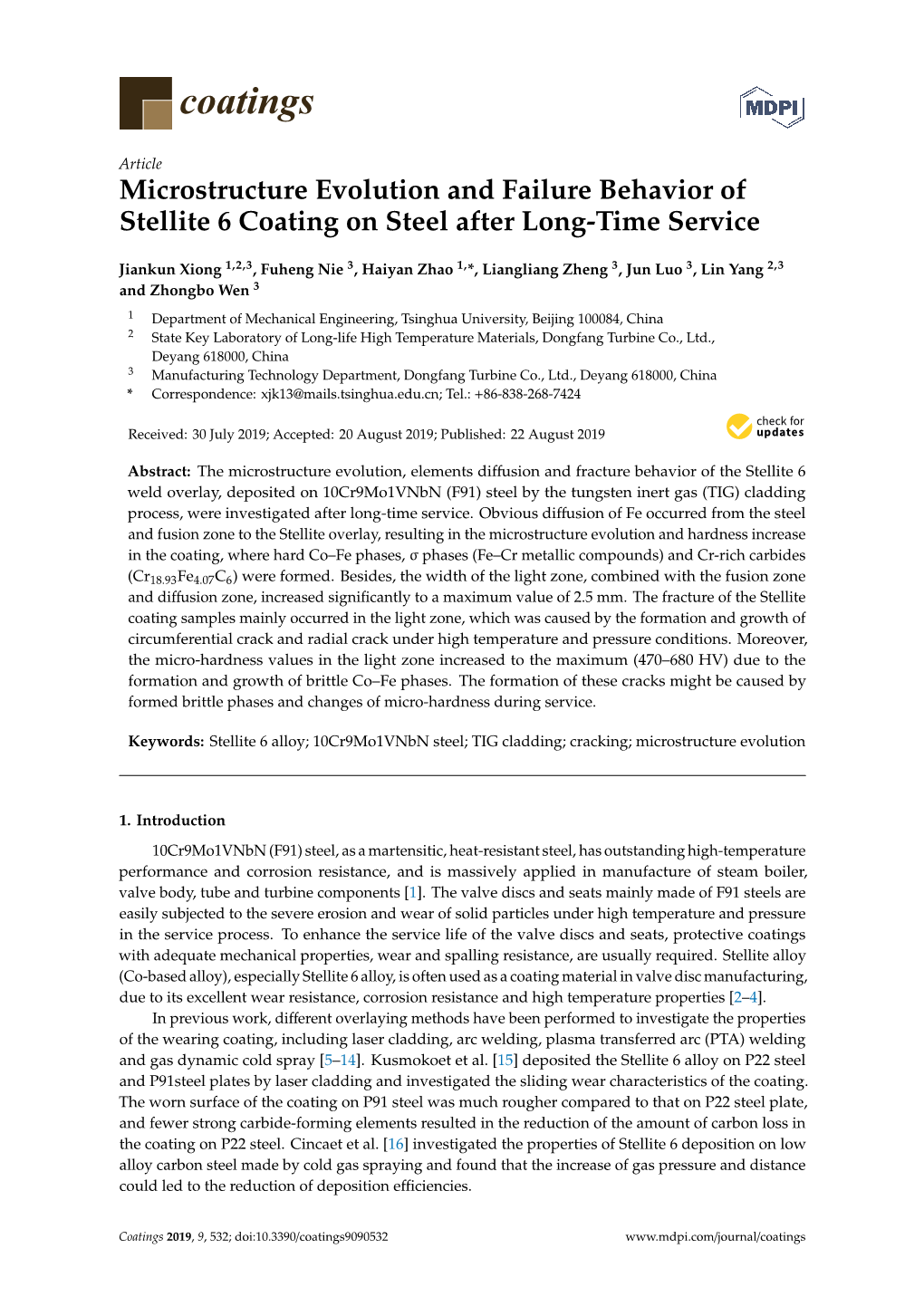 Microstructure Evolution and Failure Behavior of Stellite 6 Coating on Steel After Long-Time Service