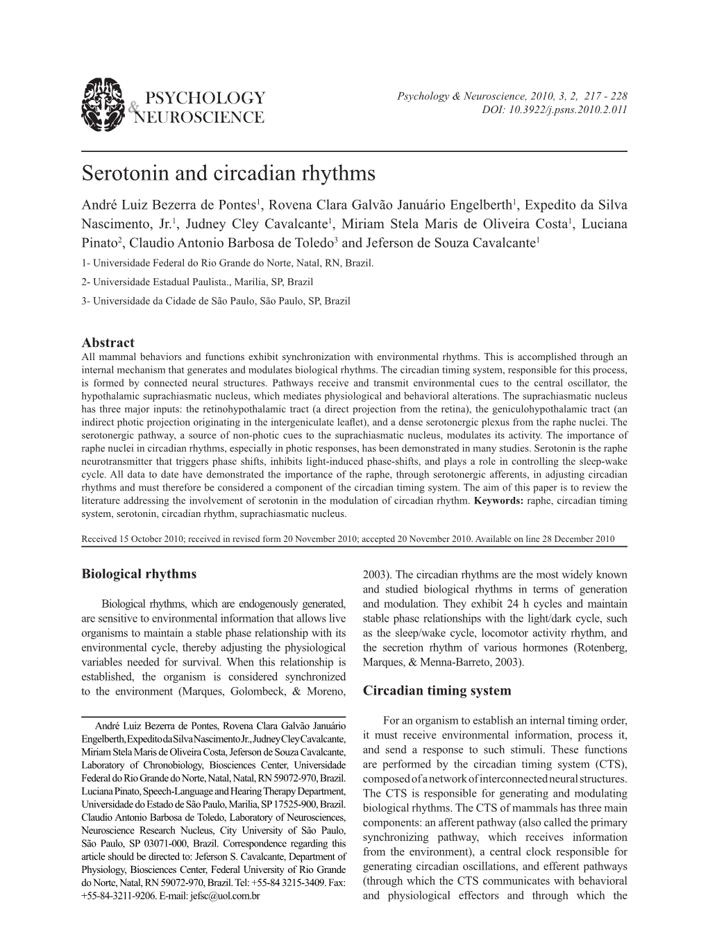 Serotonin and Circadian Rhythms