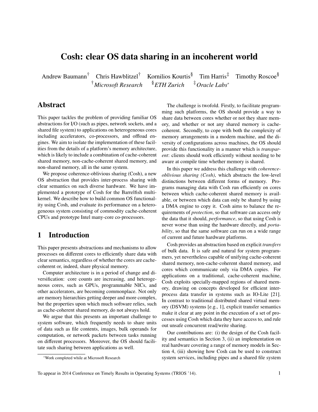 Cosh: Clear OS Data Sharing in an Incoherent World