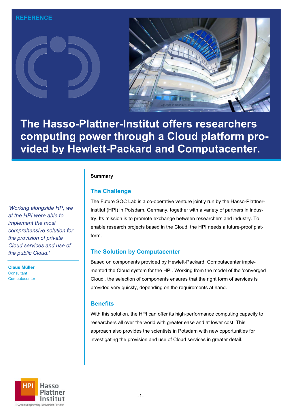 The Hasso-Plattner-Institut Offers Researchers Computing Power
