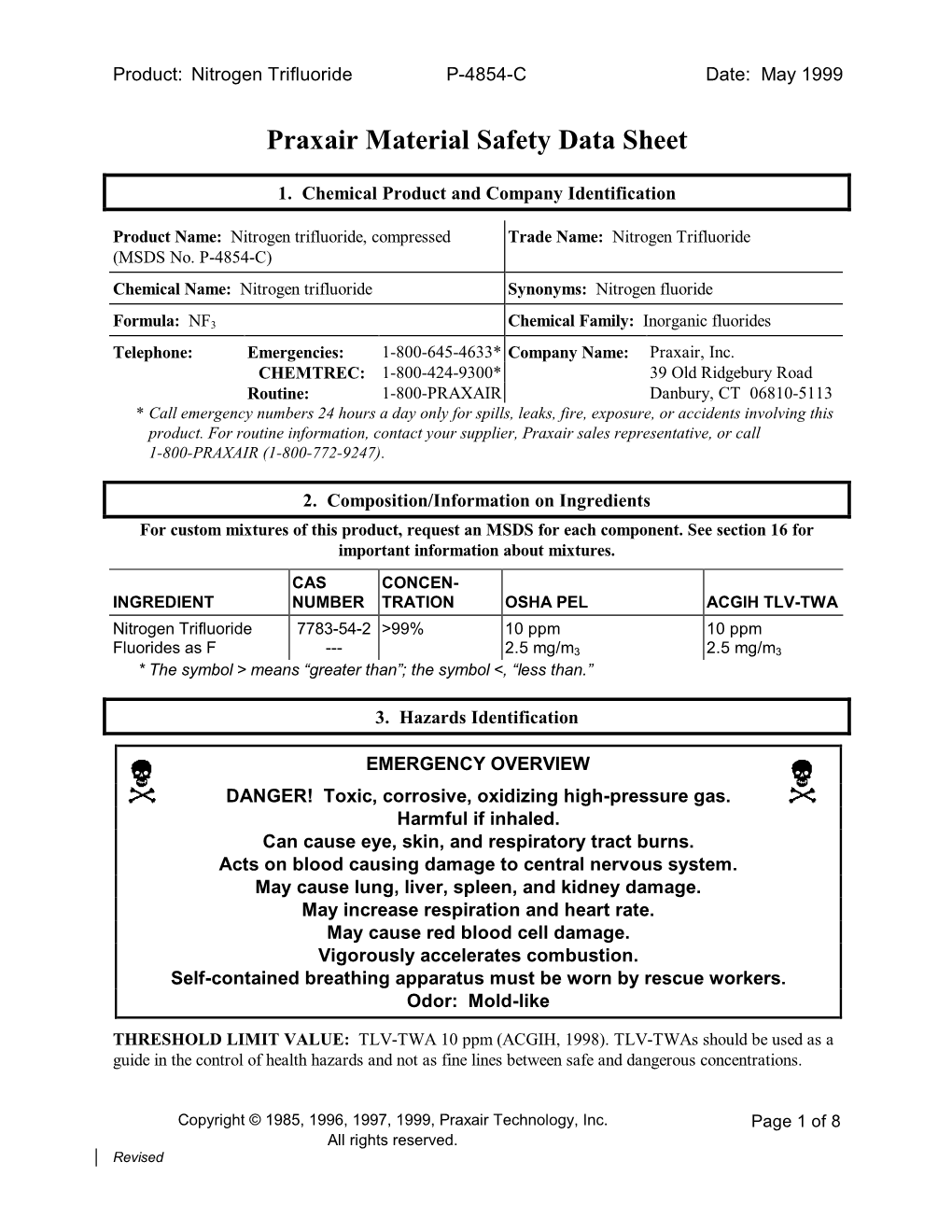 Praxair Material Safety Data Sheet