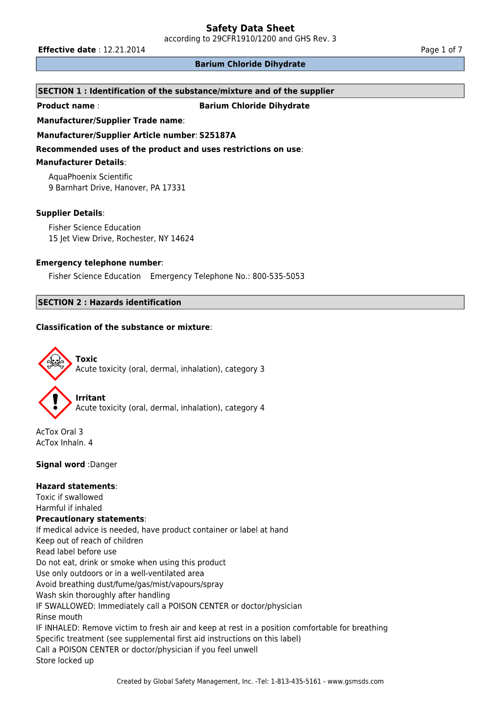 Sds.Com Safety Data Sheet According to 29CFR1910/1200 and GHS Rev