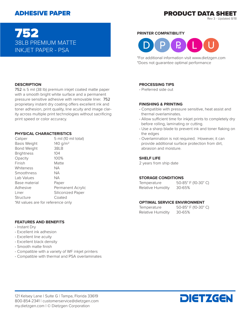 Product Data Sheet Adhesive Paper