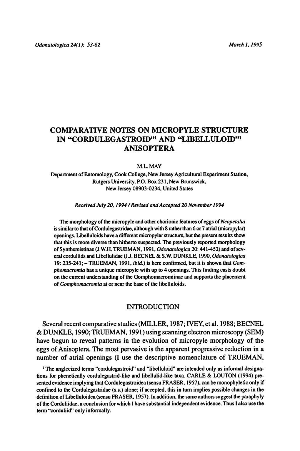 Micropyle Morphology Anisoptera