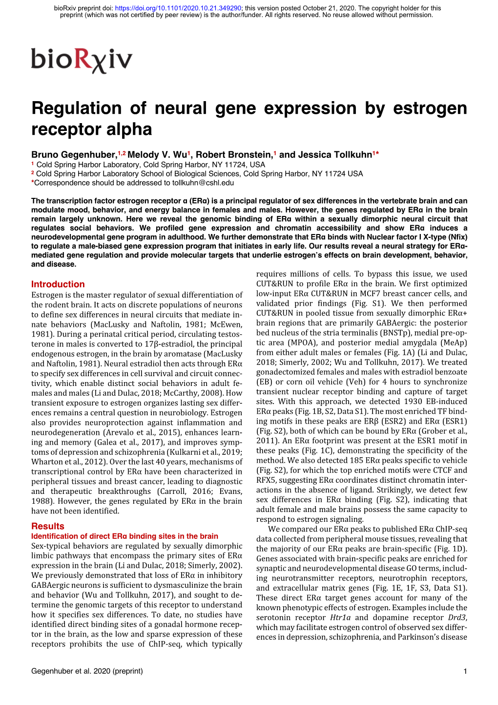 Regulation of Neural Gene Expression by Estrogen Receptor Alpha