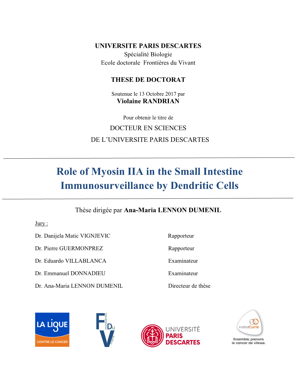Role of Myosin IIA in the Small Intestine Immunosurveillance by Dendritic Cells
