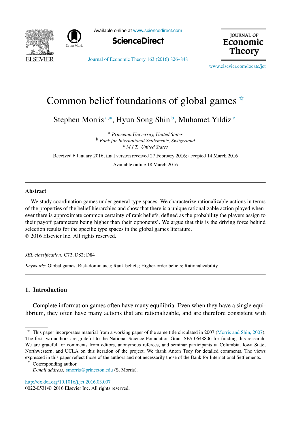 Common Belief Foundations of Global Games