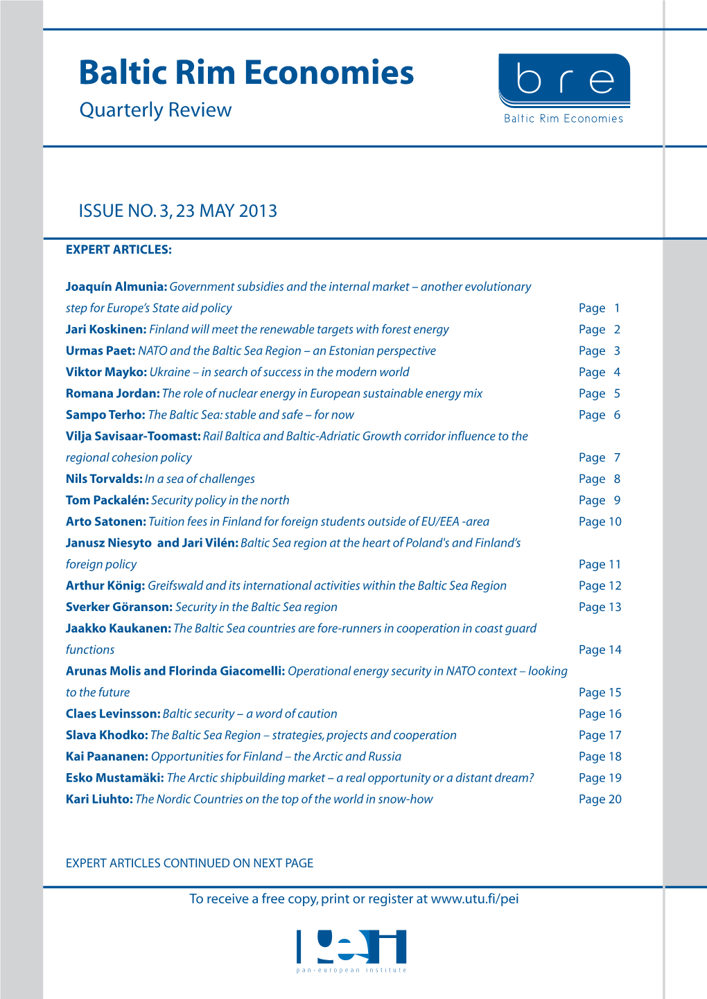 Baltic Rim Economies Quarterly Review